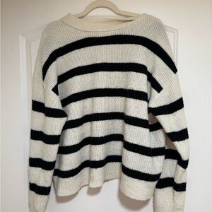 American Eagle Outfitters- Aerie Black and Cream Striped Crewneck Sweater